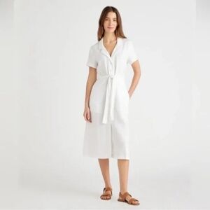 NWT Quince 100% European Linen Button Front Dress – White, Size M